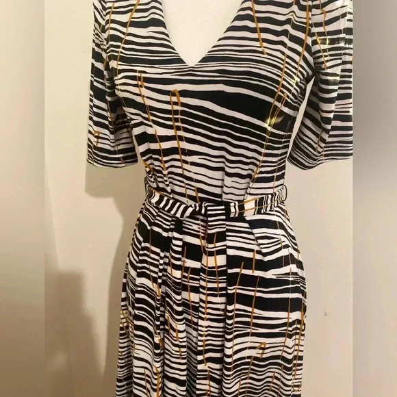 Hobbs London Amelia Abstract Striped MIDI Dress Tie Waist Size 2 - Picture 3 of 10